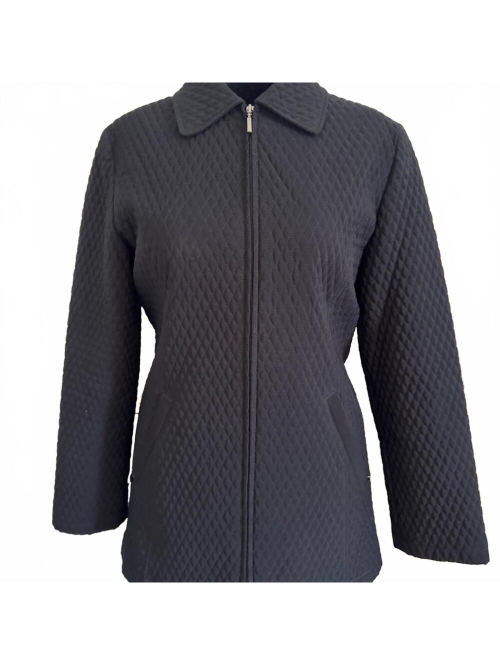 Liz Claiborne Women's Quilted Cheetah Animal Print Lined Black Jacket Med